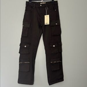 Lovegen 7 / 29 Pants Straight Leg Multi Cargo Pockets in Mid Grey zip fly NWT